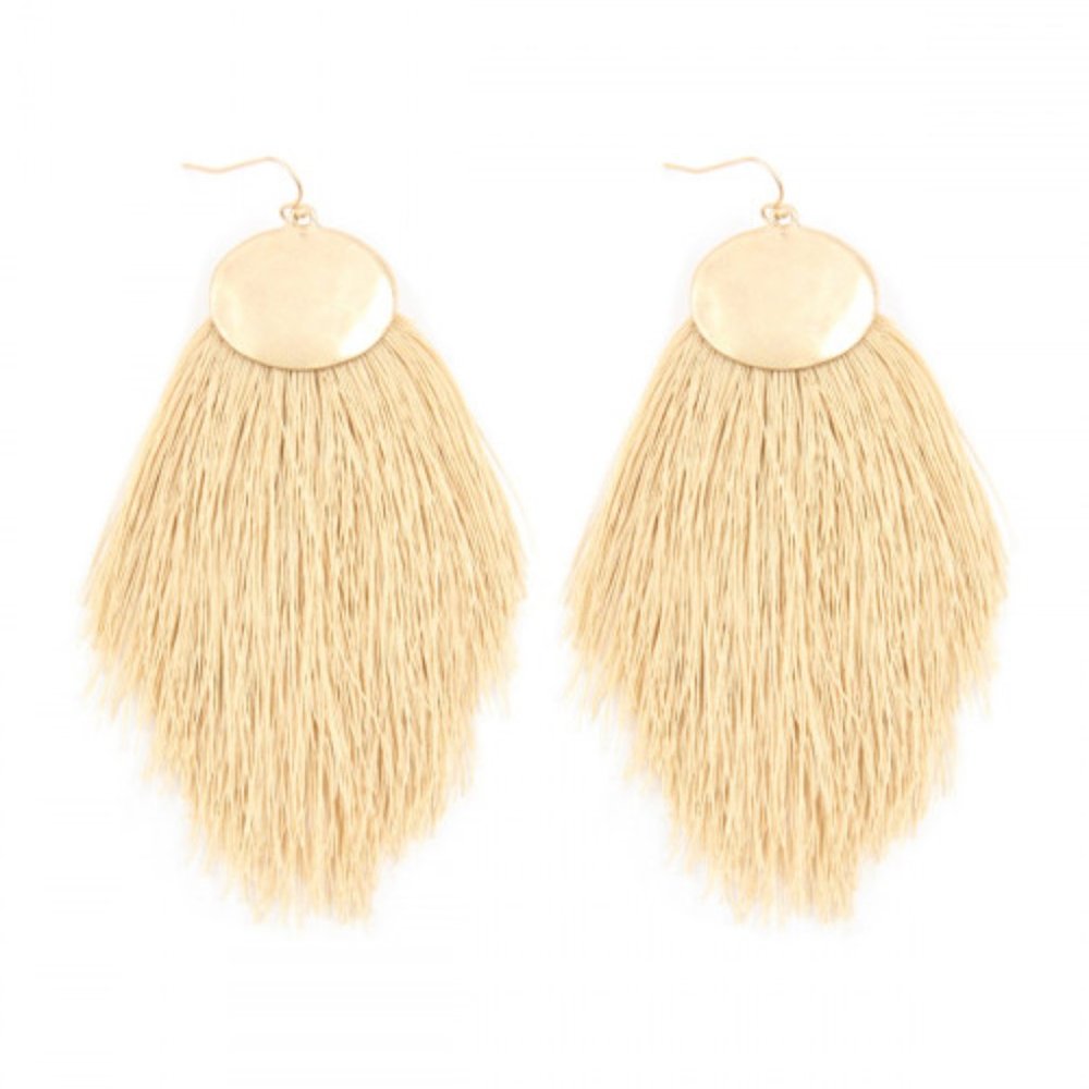 Sand Oversized Boho Thread Tassel Drop Earrings - Picture 1 of 3